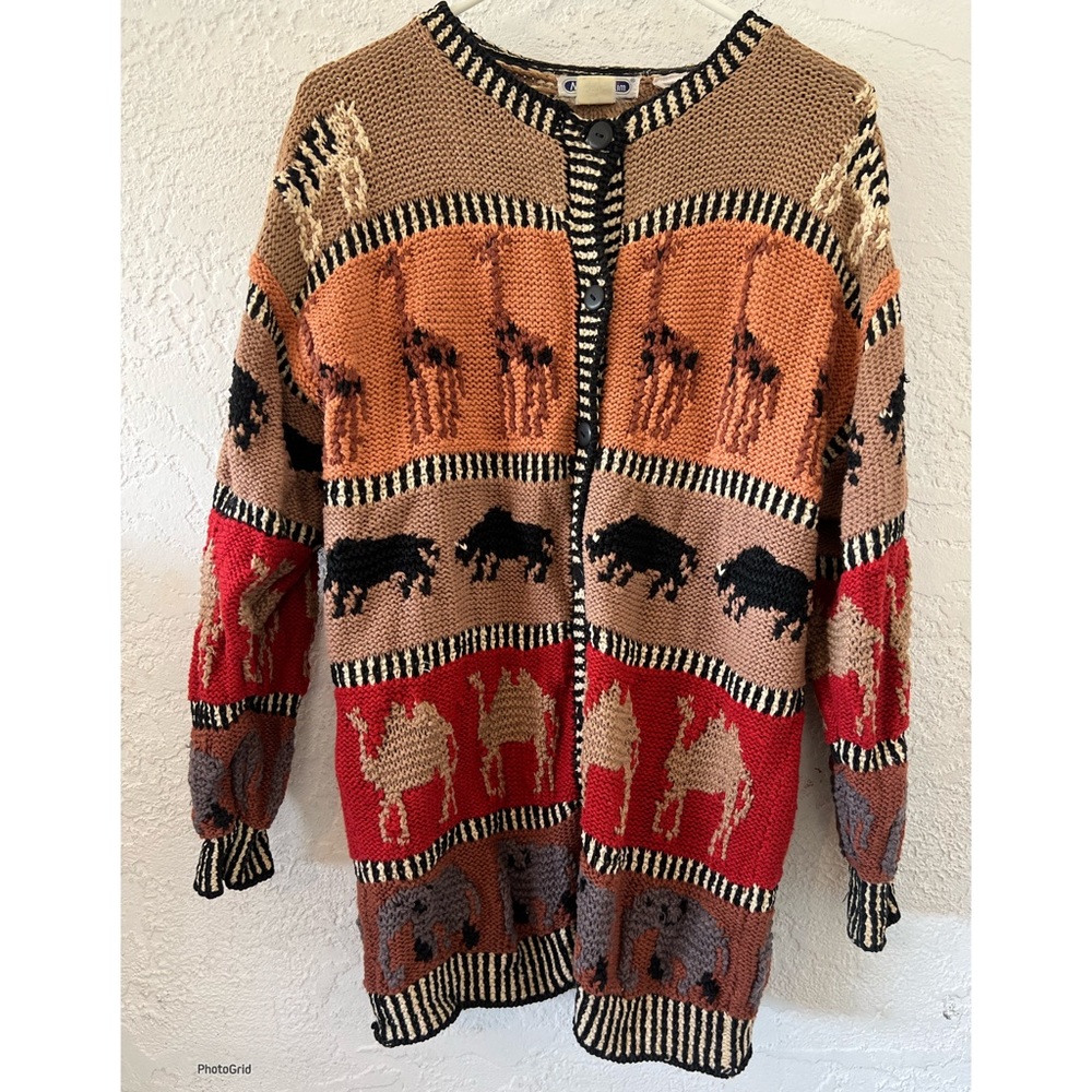 MarieaKim Hand Knit Safari Animal Cardigan (L)